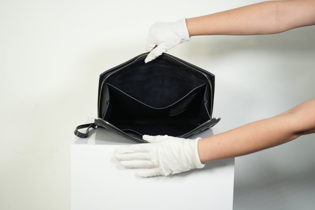 Bottega Veneta Intrecciato Woven Leather Document Case Clutch Pouch Black