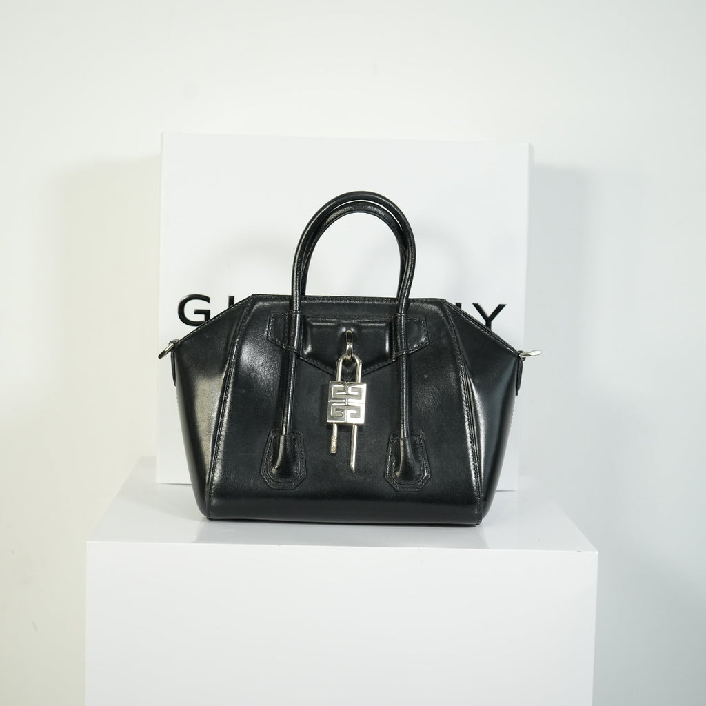 Givenchy Antigona Lock Bag Smooth Leather Black Top Handle Handbag