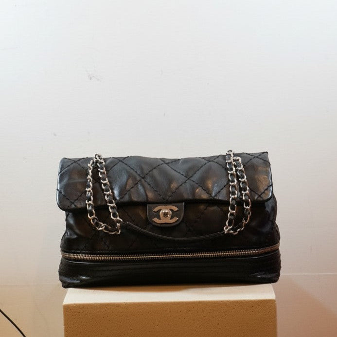 Chanel Black Quilted Calfskin Expandable Ligne Flap Bag