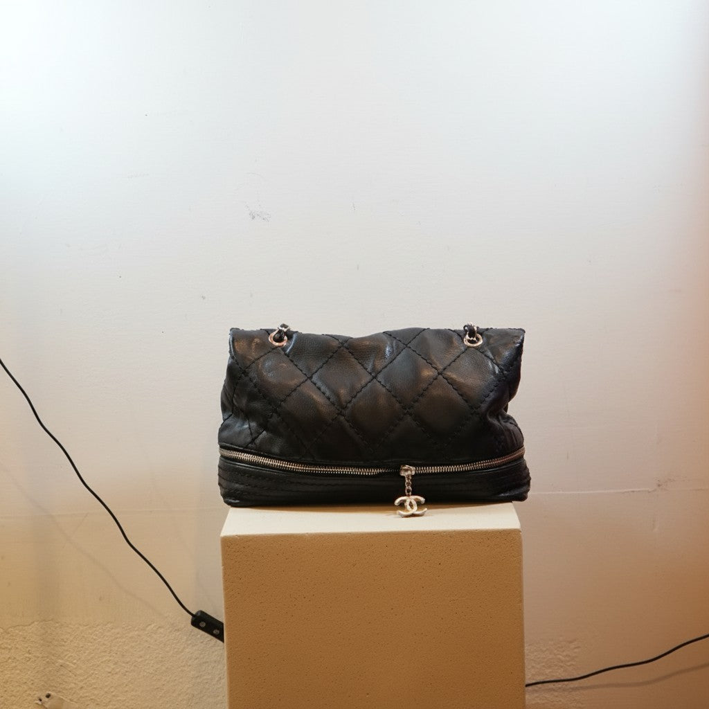 Chanel Black Quilted Calfskin Expandable Ligne Flap Bag