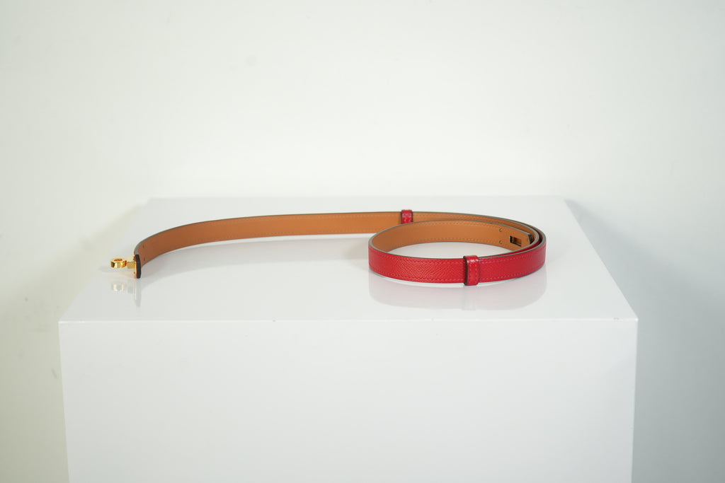 Hermes Kelly 18 Belt Red Textured Leather Gold Hardware FULL SET