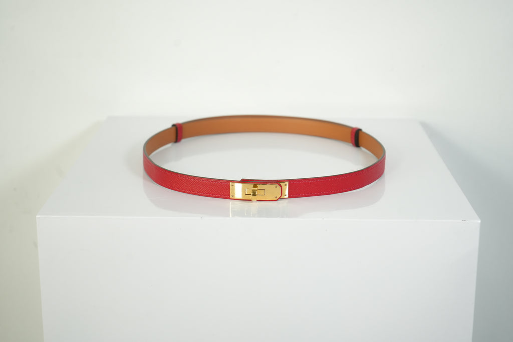 Hermes Kelly 18 Belt Red Textured Leather Gold Hardware FULL SET