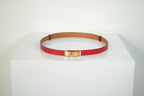 Hermes Kelly 18 Belt Red Textured Leather Gold Hardware FULL SET