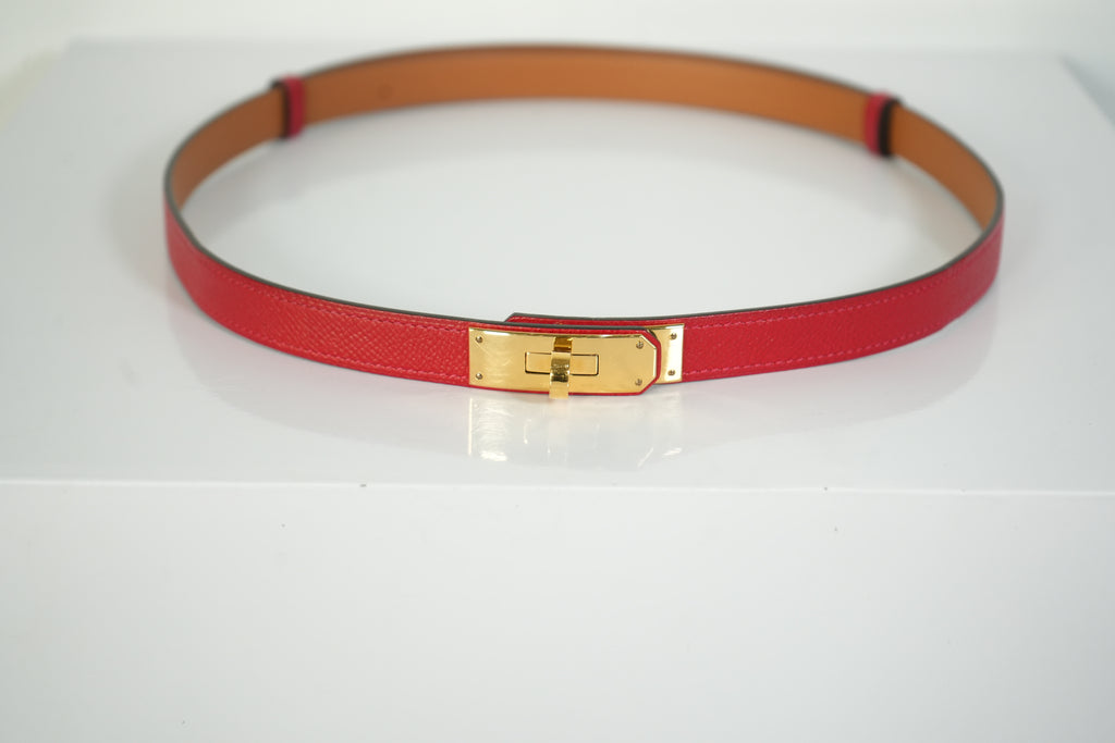 Hermes Kelly 18 Belt Red Textured Leather Gold Hardware FULL SET