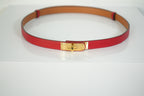 Hermes Kelly 18 Belt Red Textured Leather Gold Hardware FULL SET
