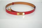 Hermes Kelly 18 Belt Red Textured Leather Gold Hardware FULL SET