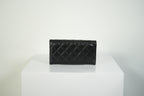 Chanel Classic Flap Long Wallet Black Caviar Leather Silver Hardware