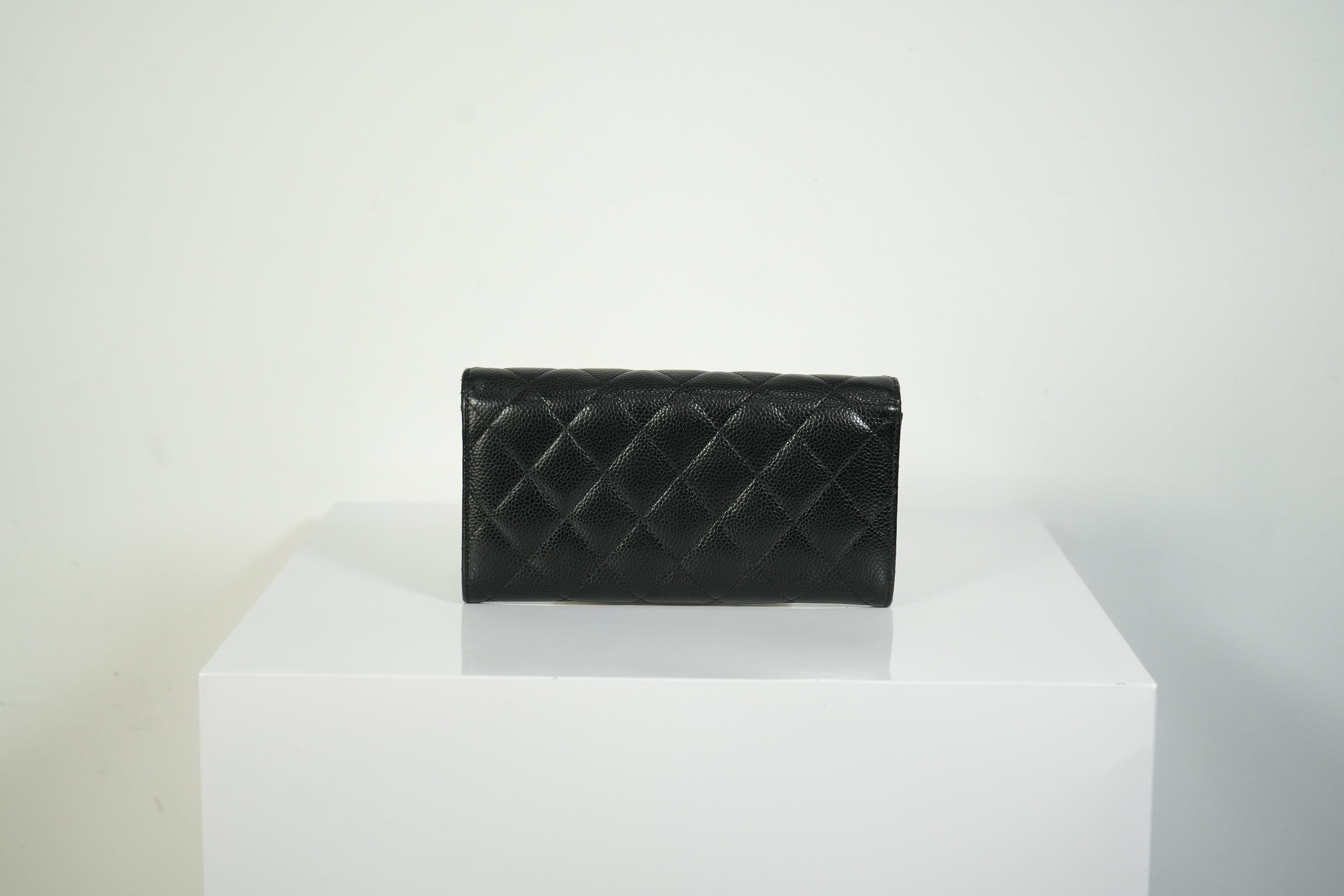Chanel Classic Flap Long Wallet Black Caviar Leather Silver Hardware