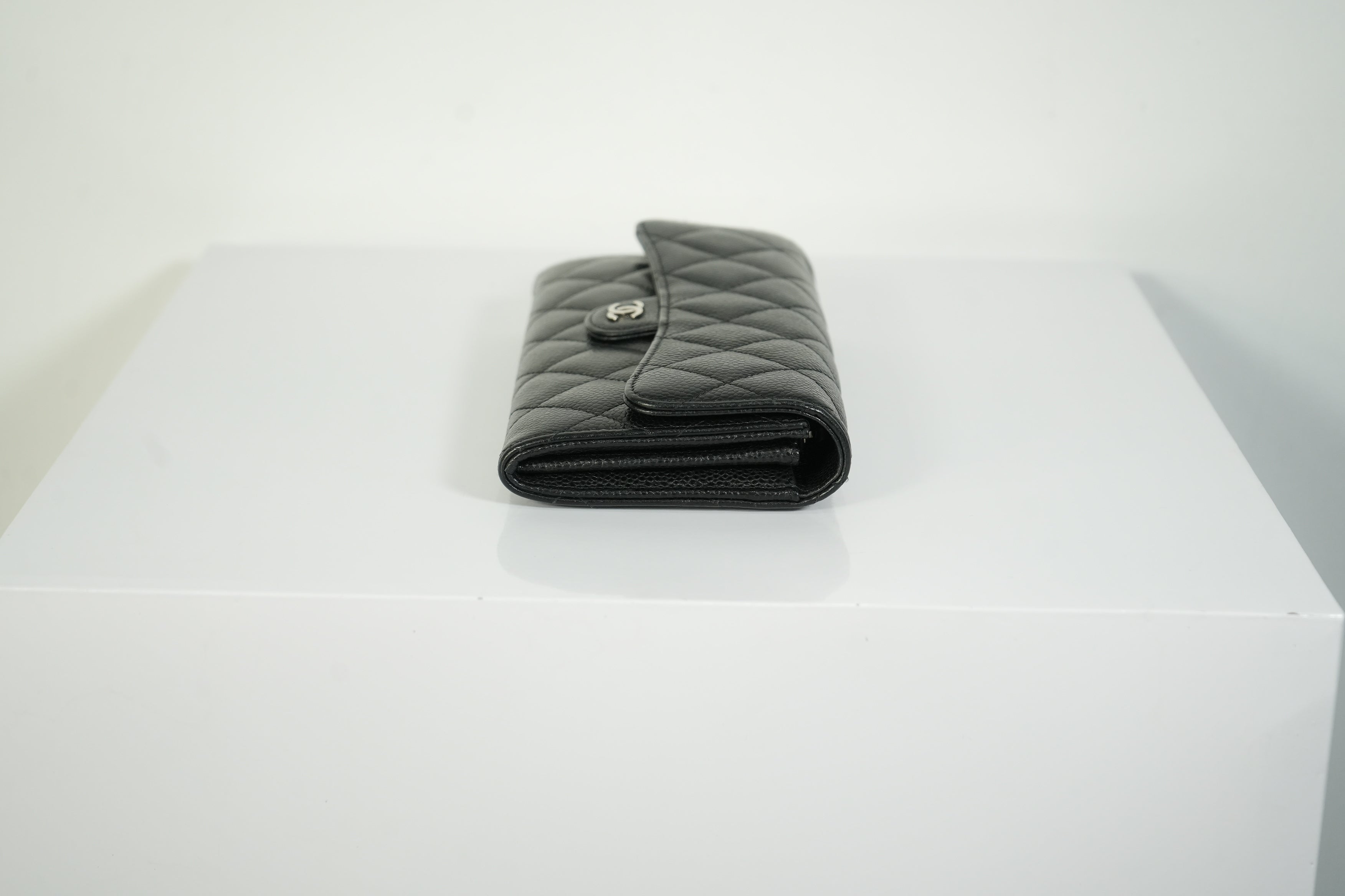 Chanel Classic Flap Long Wallet Black Caviar Leather Silver Hardware
