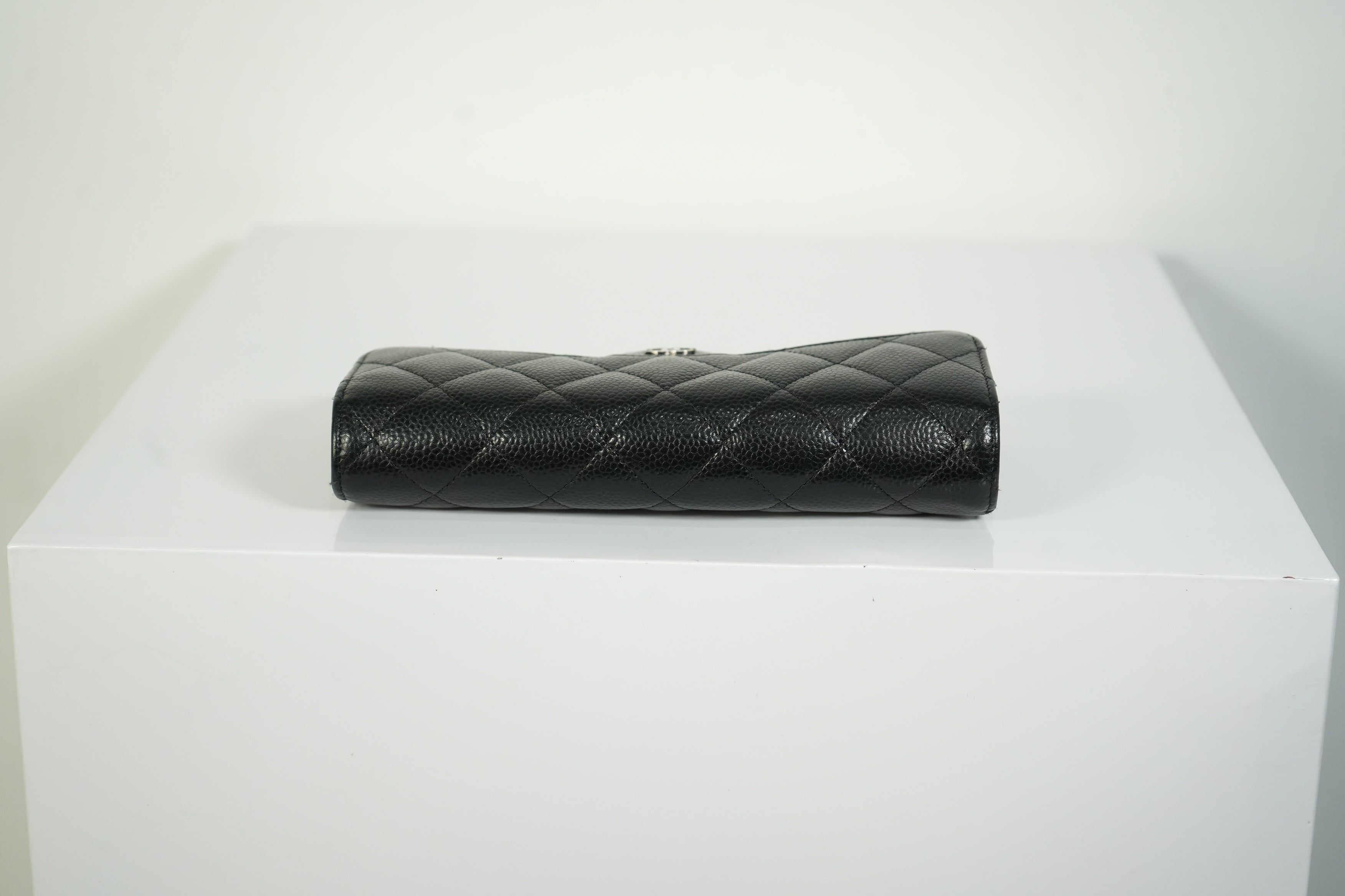 Chanel Classic Flap Long Wallet Black Caviar Leather Silver Hardware