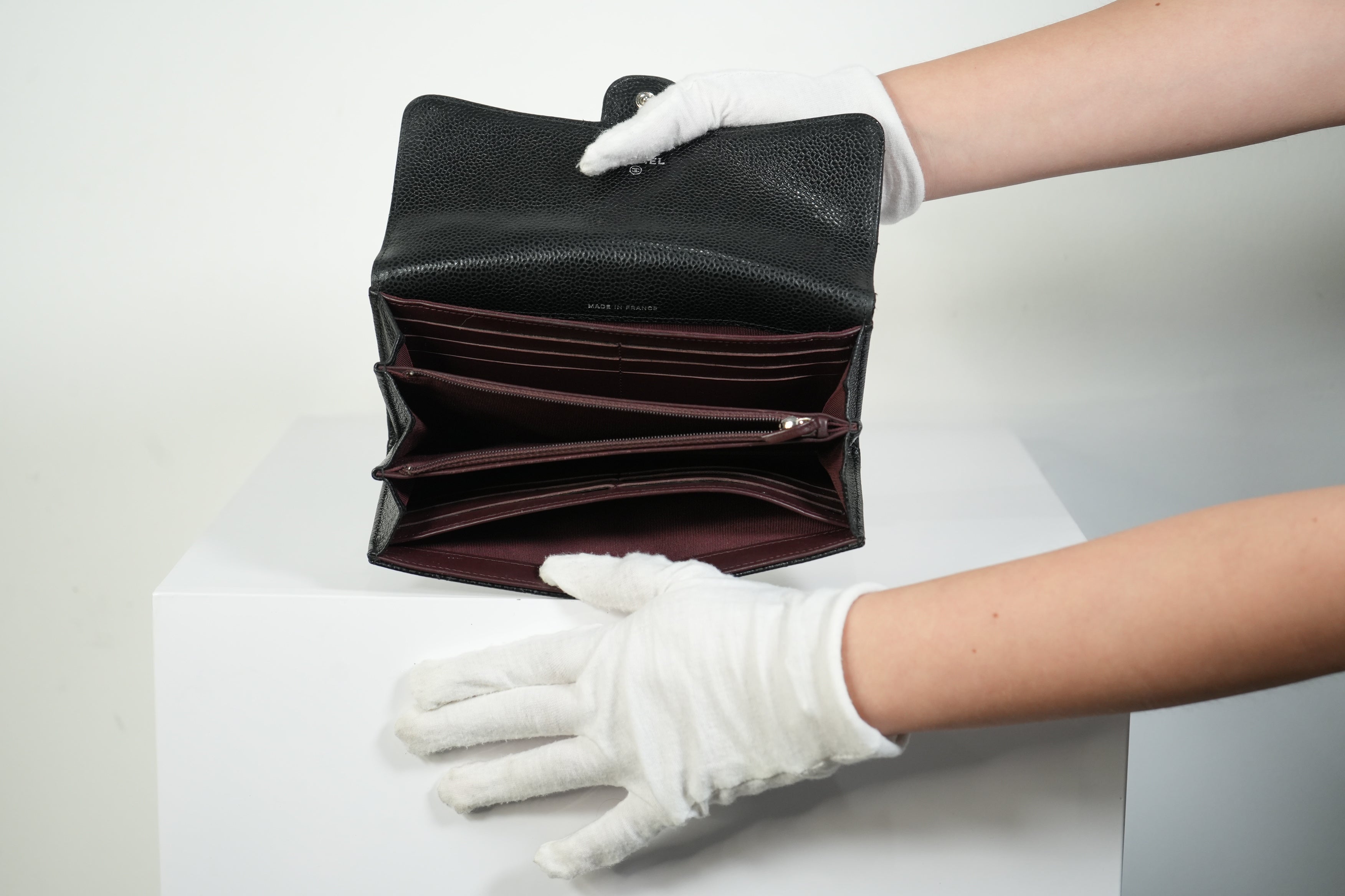 Chanel Classic Flap Long Wallet Black Caviar Leather Silver Hardware