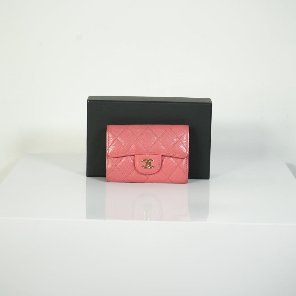 Chanel Classic Small Flap Pink Caviar Leather Keyholder Gold Hardware FULL SET