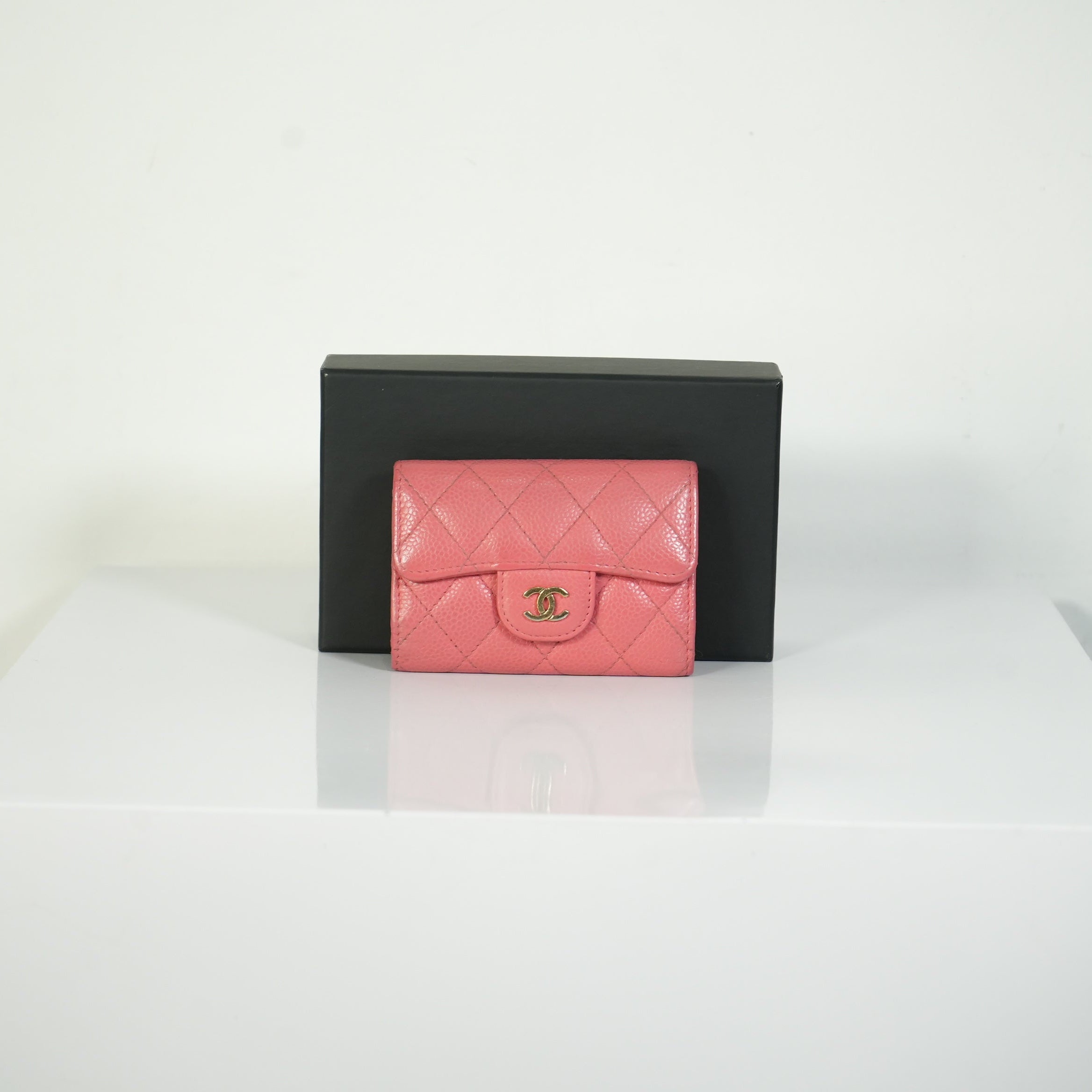 Chanel Classic Small Flap Pink Caviar Leather Keyholder Gold Hardware FULL SET