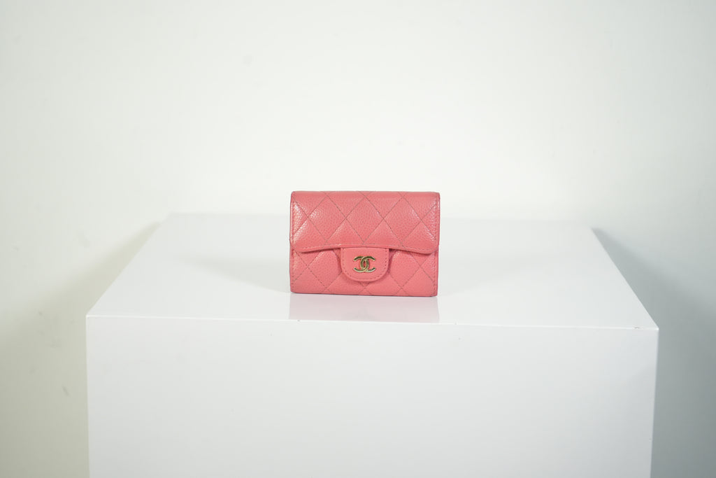 Chanel Classic Small Flap Pink Caviar Leather Keyholder Gold Hardware FULL SET