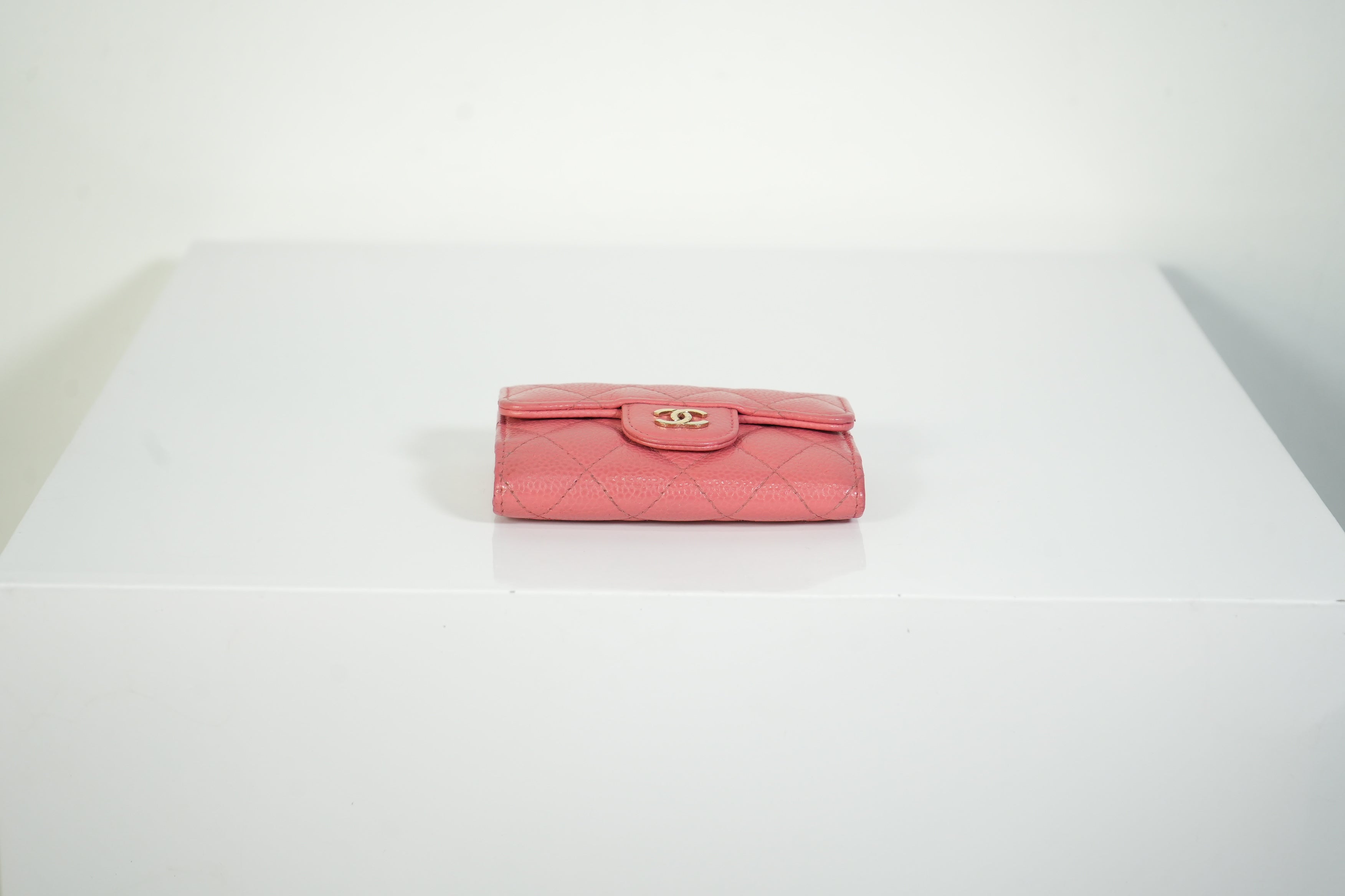 Chanel Classic Small Flap Pink Caviar Leather Keyholder Gold Hardware FULL SET