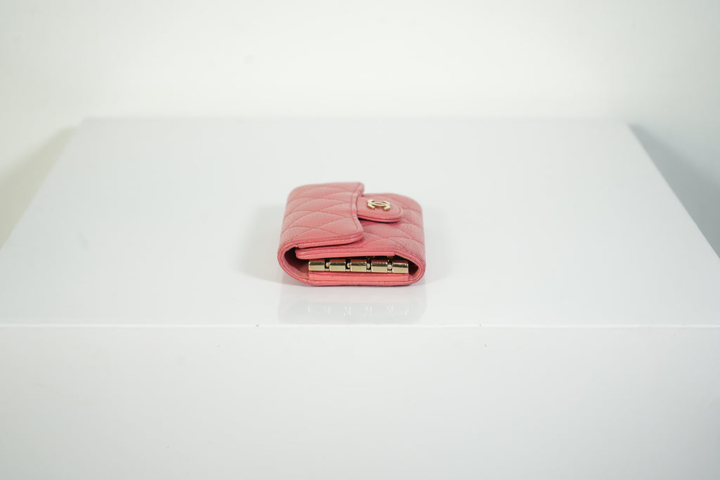Chanel Classic Small Flap Pink Caviar Leather Keyholder Gold Hardware FULL SET