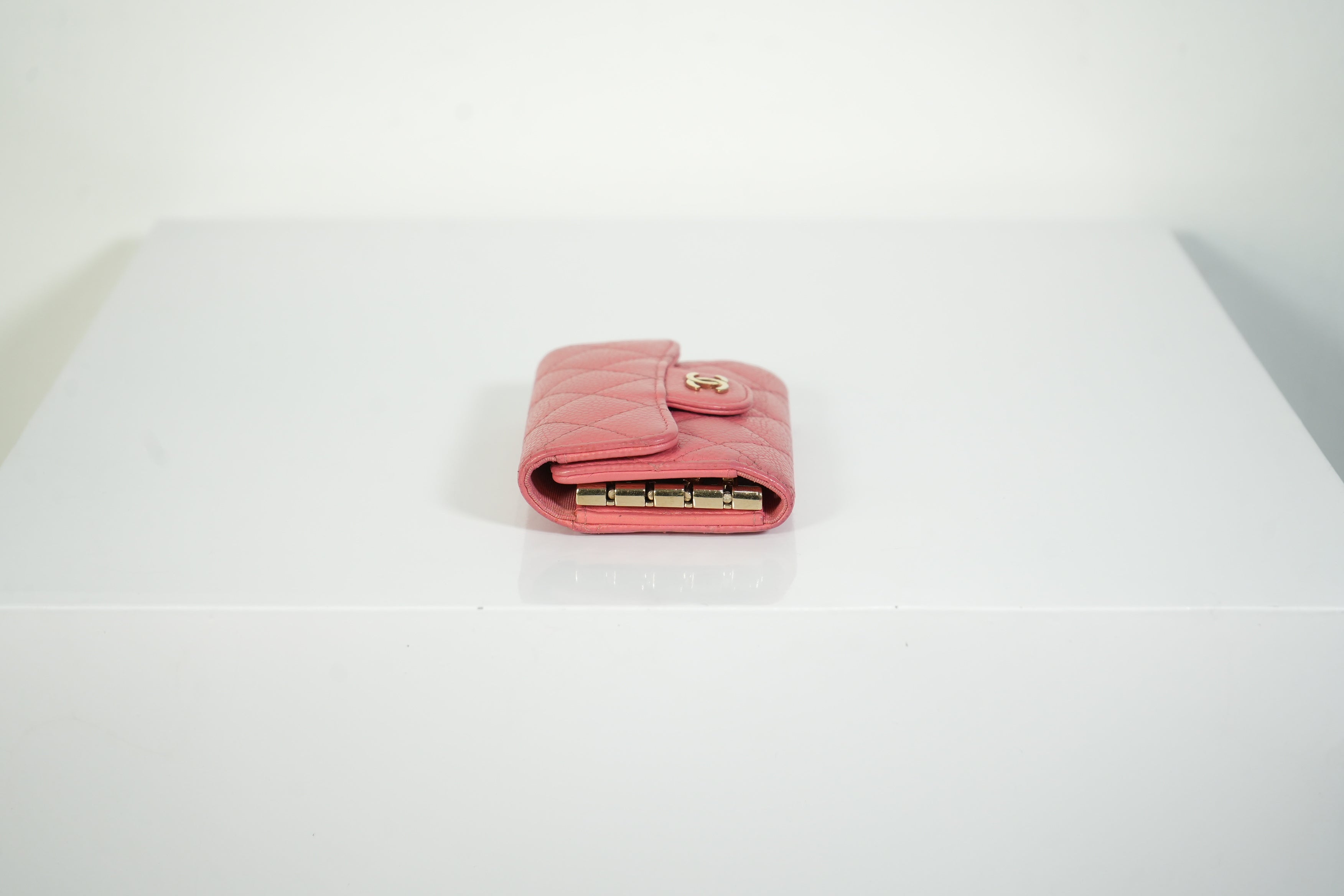 Chanel Classic Small Flap Pink Caviar Leather Keyholder Gold Hardware FULL SET