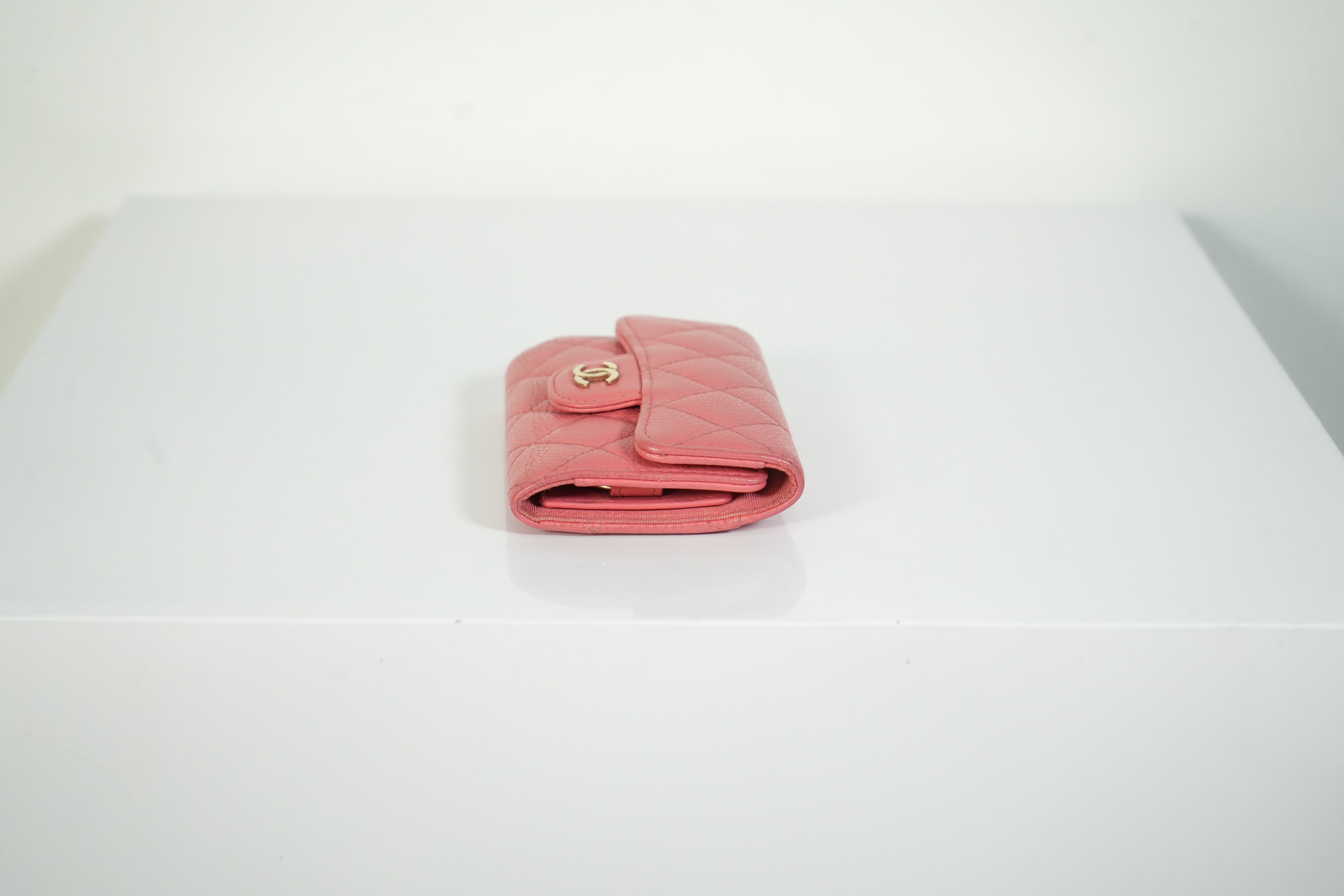 Chanel Classic Small Flap Pink Caviar Leather Keyholder Gold Hardware FULL SET