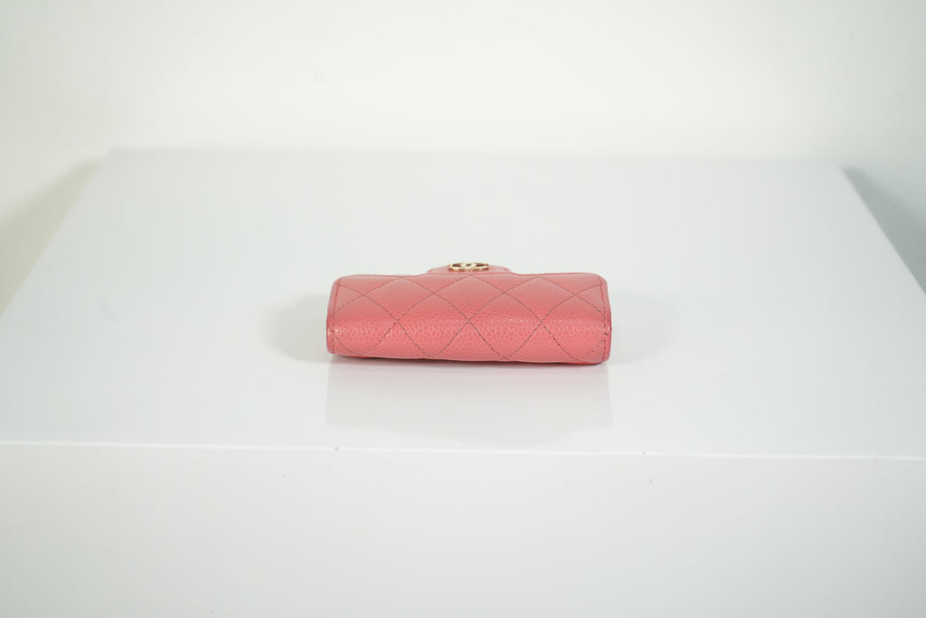 Chanel Classic Small Flap Pink Caviar Leather Keyholder Gold Hardware FULL SET