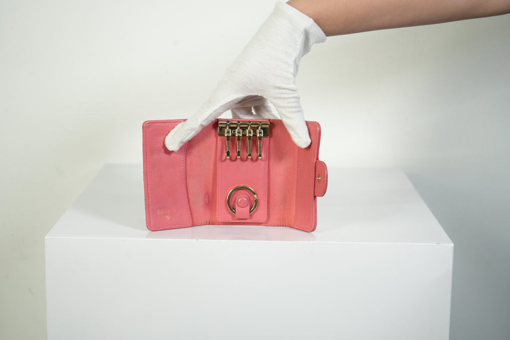 Chanel Classic Small Flap Pink Caviar Leather Keyholder Gold Hardware FULL SET
