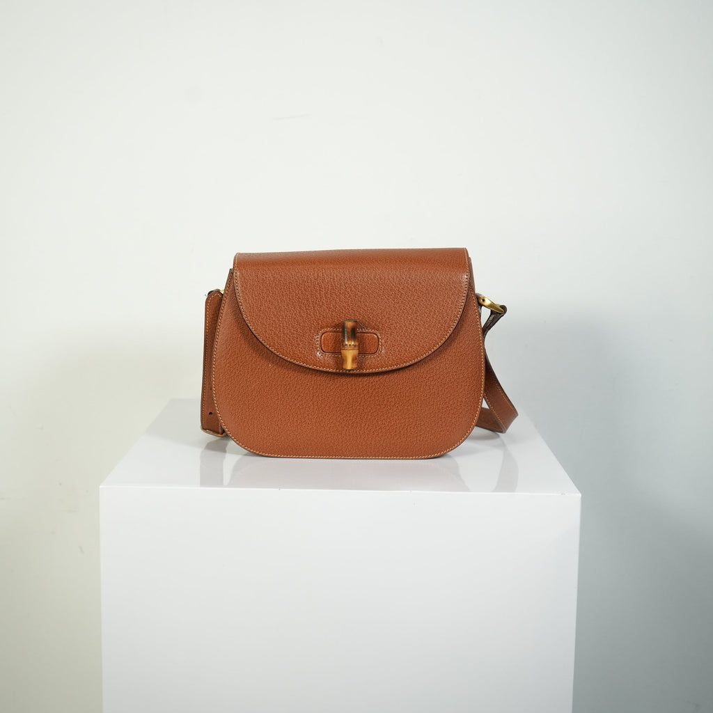 Gucci Bamboo Turnlock Crossbody Bag Brown Pebbled Leather Shoulder Bag