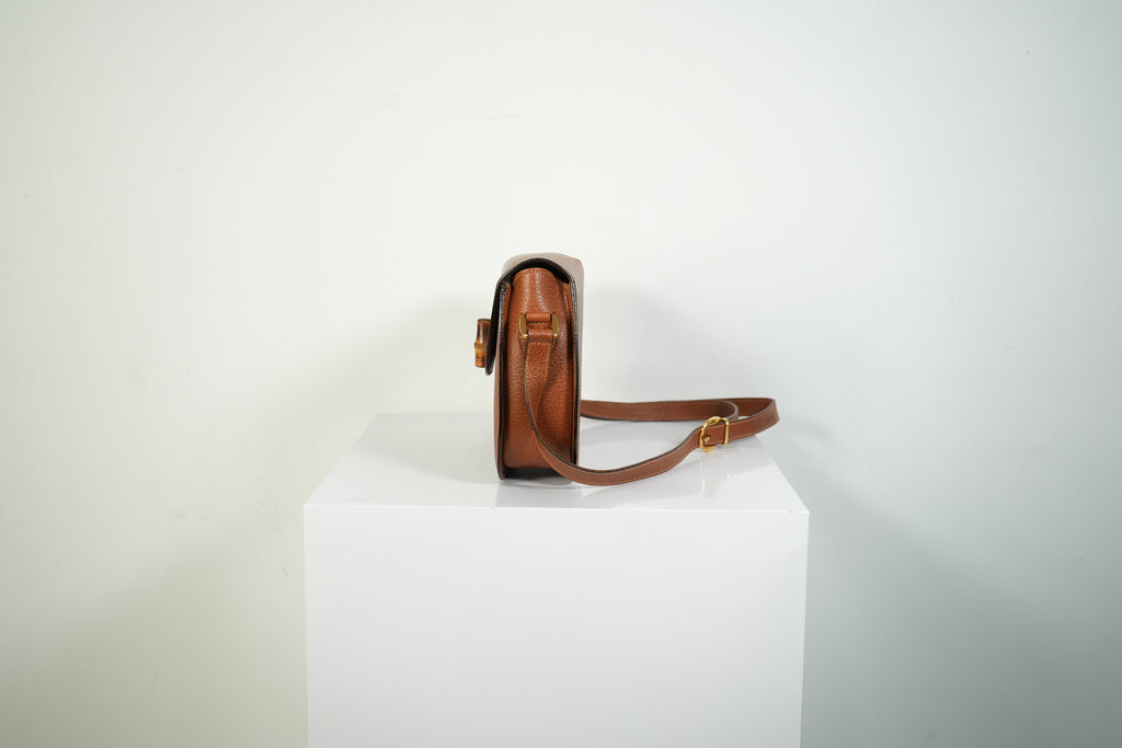 Gucci Bamboo Turnlock Crossbody Bag Brown Pebbled Leather Shoulder Bag