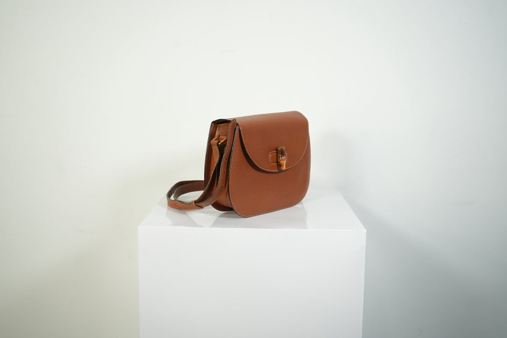 Gucci Bamboo Turnlock Crossbody Bag Brown Pebbled Leather Shoulder Bag