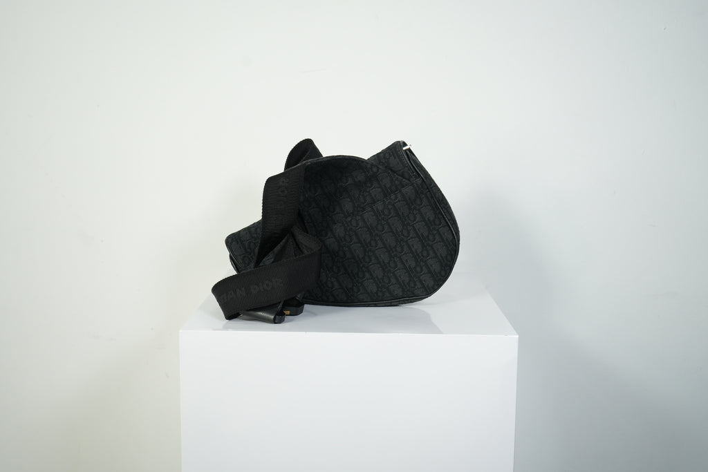 Christian Dior Oblique Saddle Bag Men Black Jacquard Canvas Crossbody