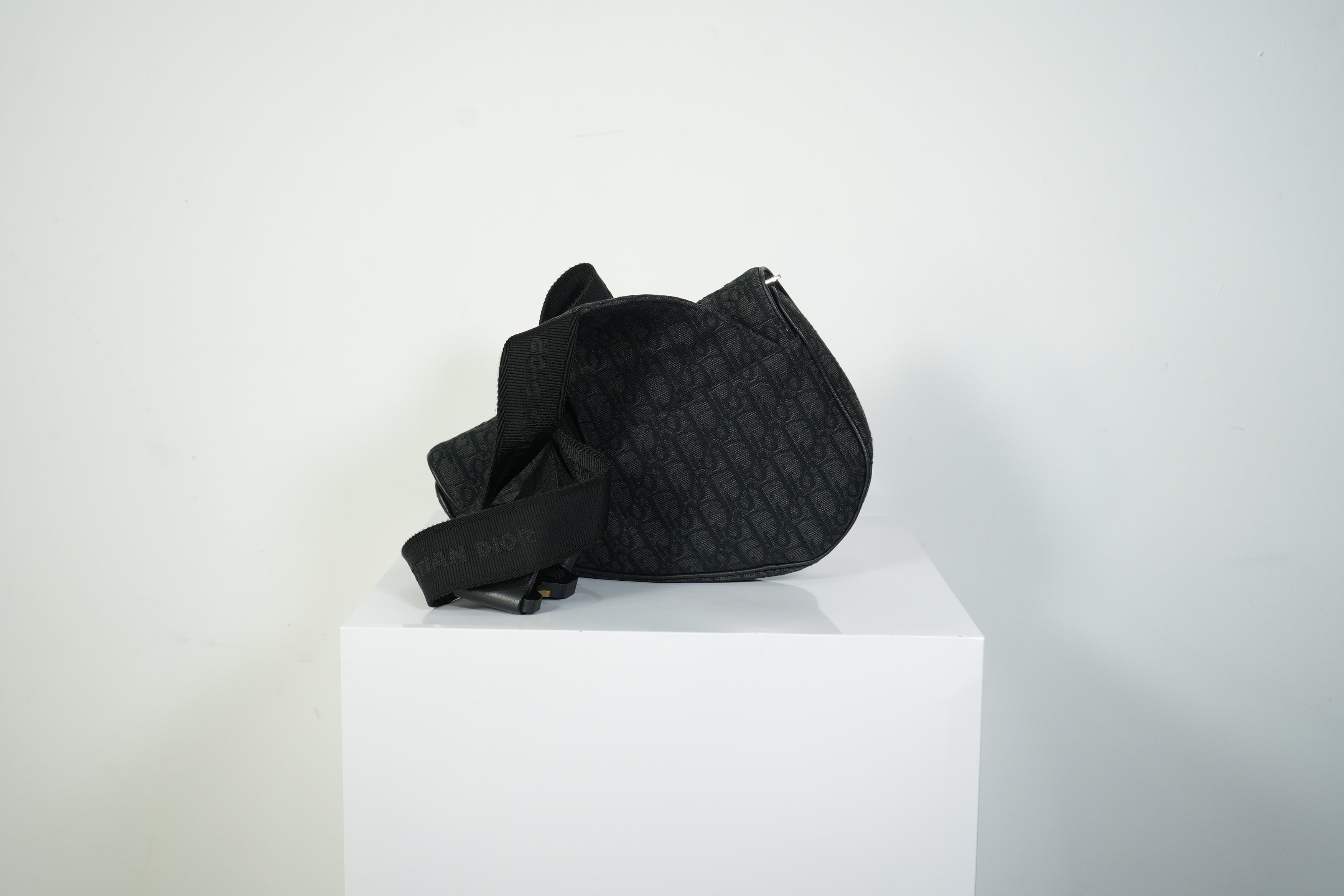Christian Dior Oblique Saddle Bag Men Black Jacquard Canvas Crossbody
