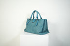 Bottega Veneta Roma Tote Intrecciato Woven Leather Handbag Teal Blue
