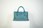 Bottega Veneta Roma Tote Intrecciato Woven Leather Handbag Teal Blue