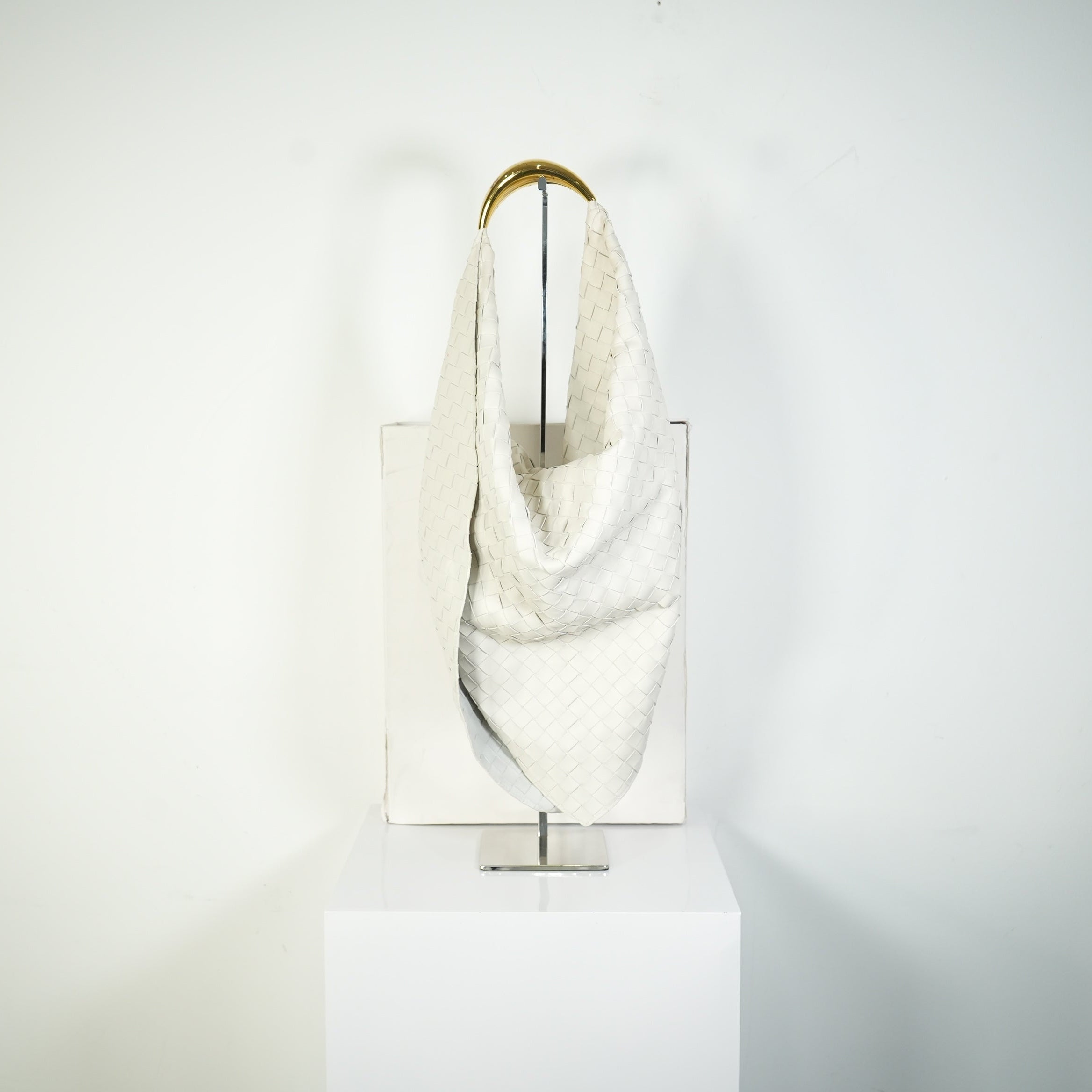 Bottega Veneta Sardine Bag Intrecciato Woven Leather White Gold Handle