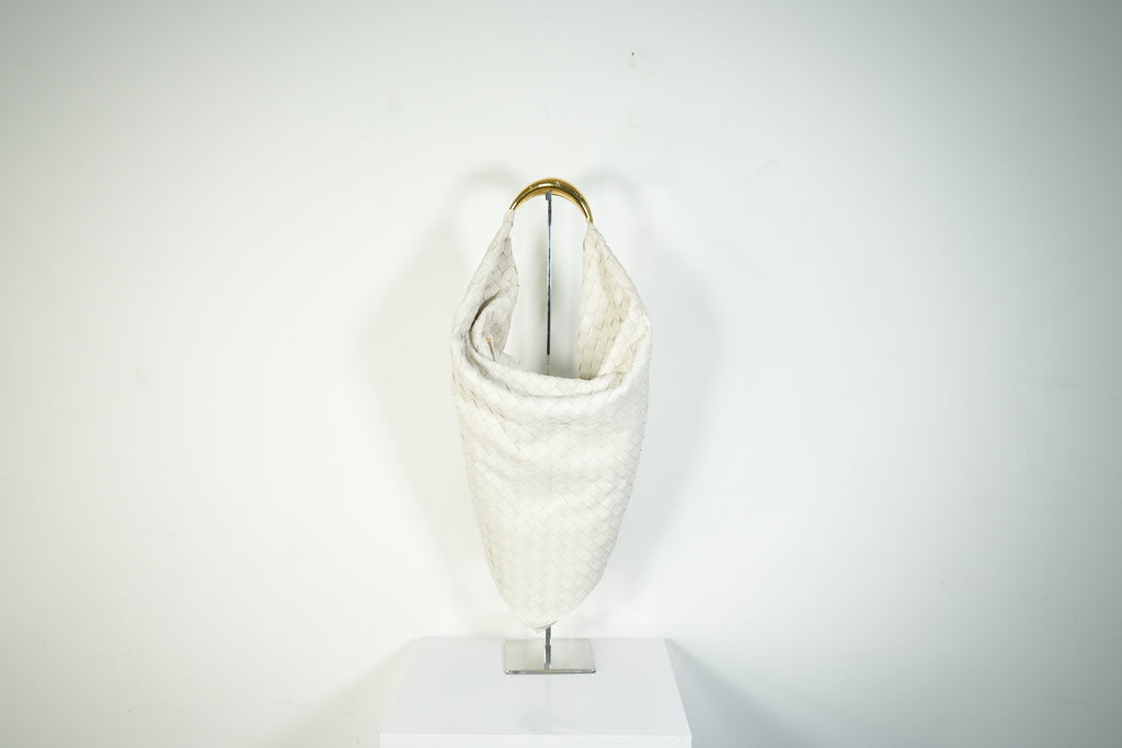 Bottega Veneta Sardine Bag Intrecciato Woven Leather White Gold Handle