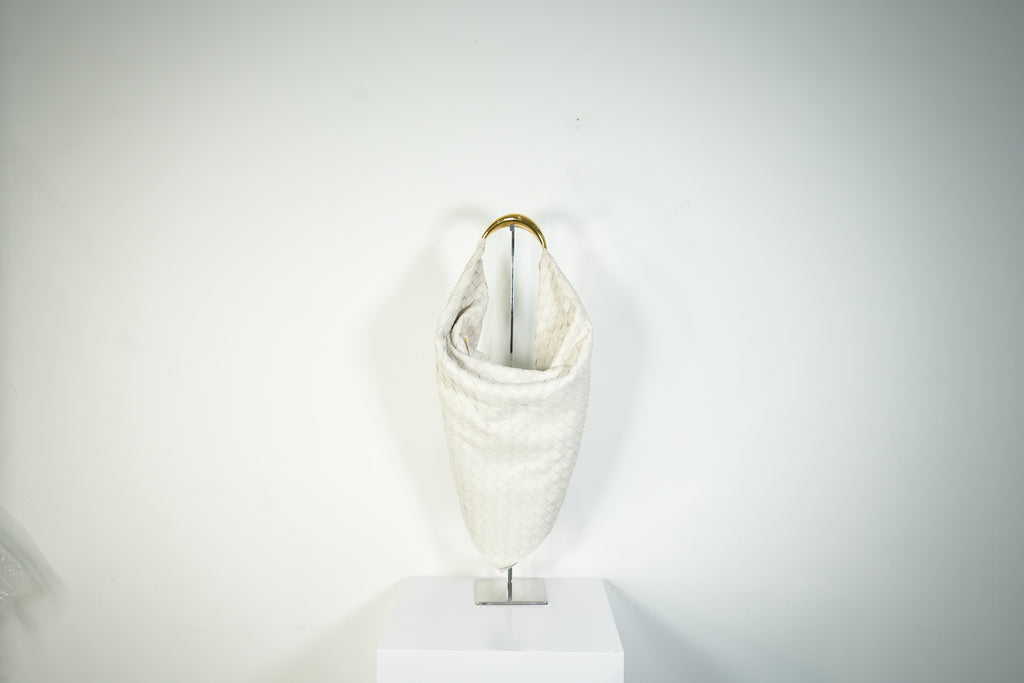 Bottega Veneta Sardine Bag Intrecciato Woven Leather White Gold Handle