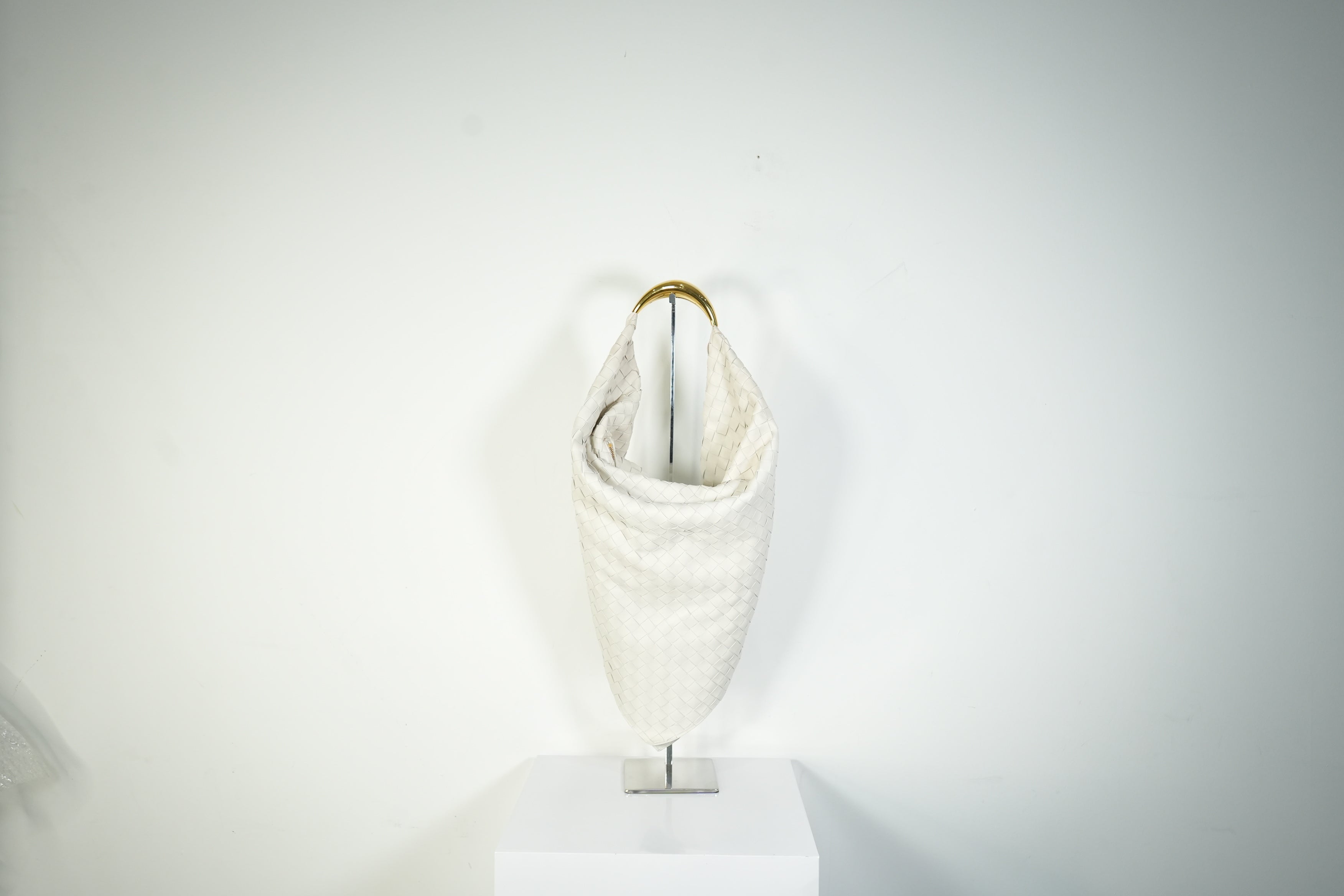 Bottega Veneta Sardine Bag Intrecciato Woven Leather White Gold Handle