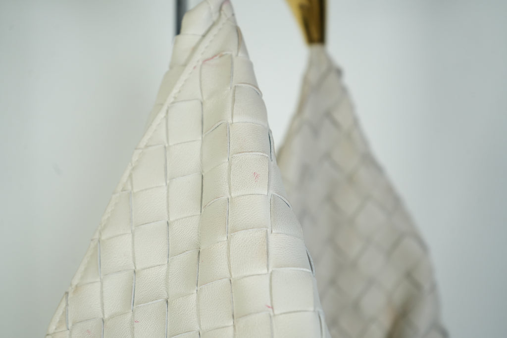 Bottega Veneta Sardine Bag Intrecciato Woven Leather White Gold Handle