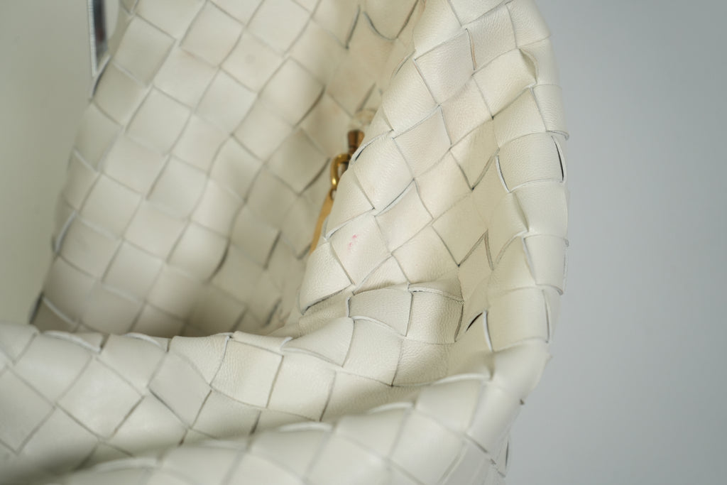 Bottega Veneta Sardine Bag Intrecciato Woven Leather White Gold Handle