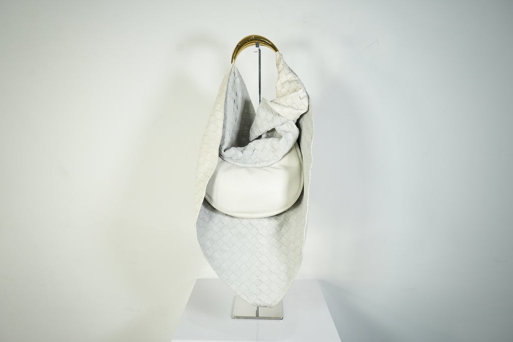 Bottega Veneta Sardine Bag Intrecciato Woven Leather White Gold Handle