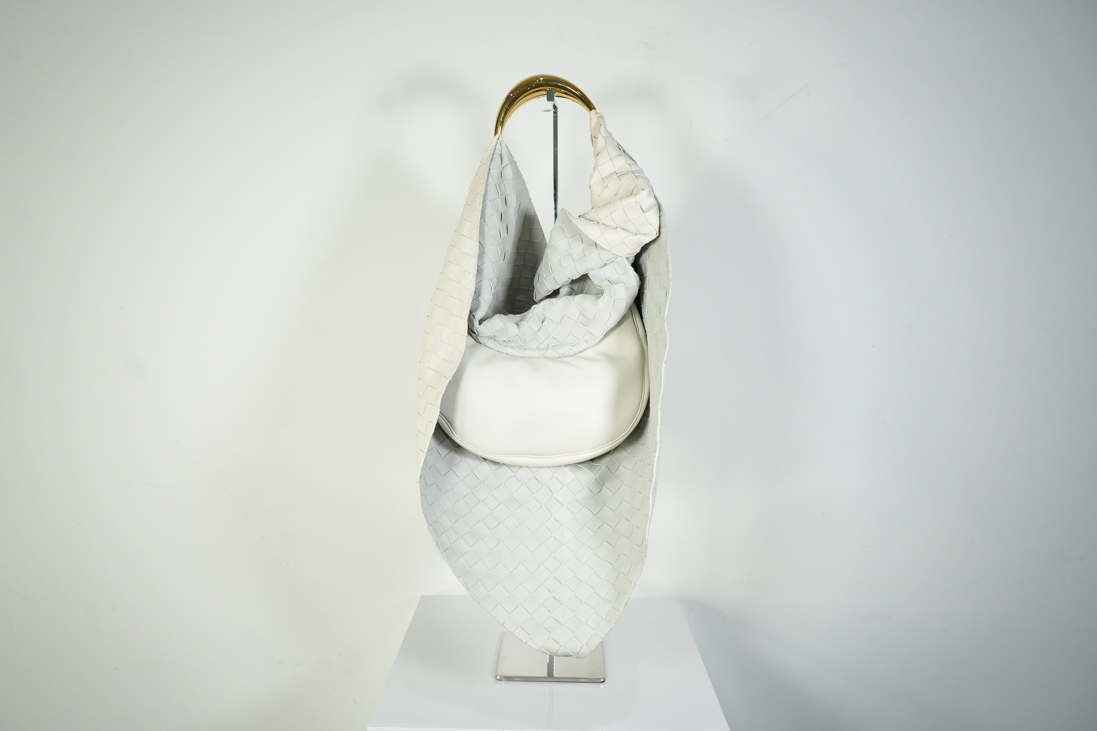 Bottega Veneta Sardine Bag Intrecciato Woven Leather White Gold Handle