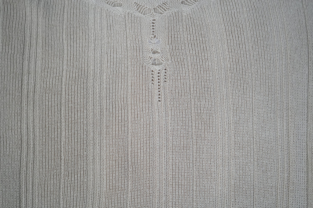 LOEWE Madrid Knit Sweater Beige Tan Pointelle Open Stitch Scoop Neck Womens Size M
