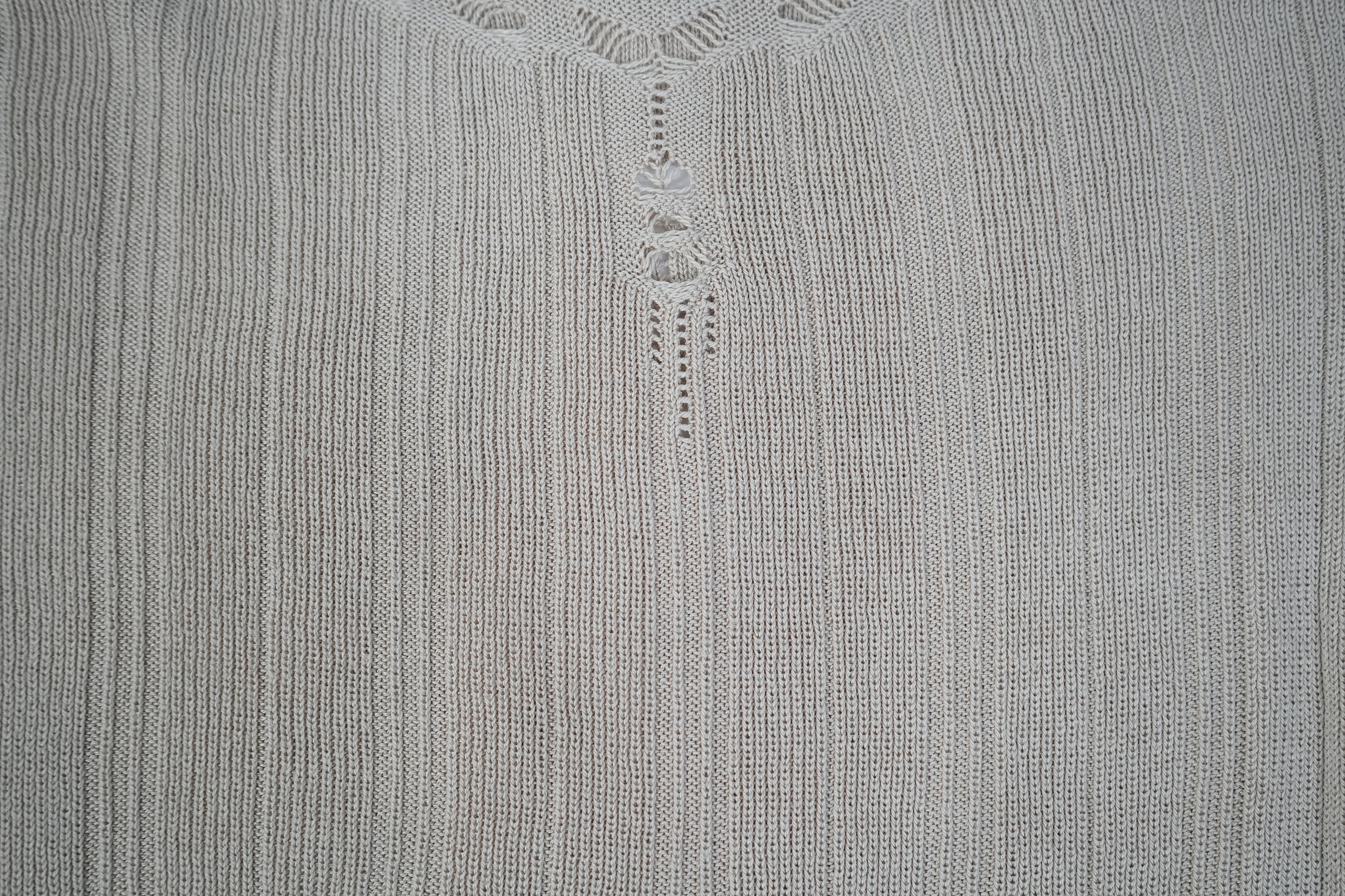 LOEWE Madrid Knit Sweater Beige Tan Pointelle Open Stitch Scoop Neck Womens Size M