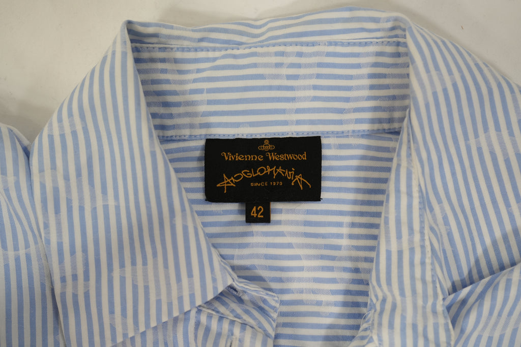 Vivienne Westwood Anglomania Striped Shirt Dress Blue White IT 42 Short Sleeve
