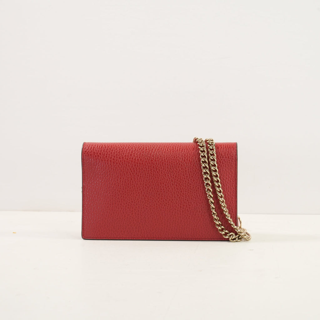 Gucci Red Interlocking G Wallet On Chain W/Box