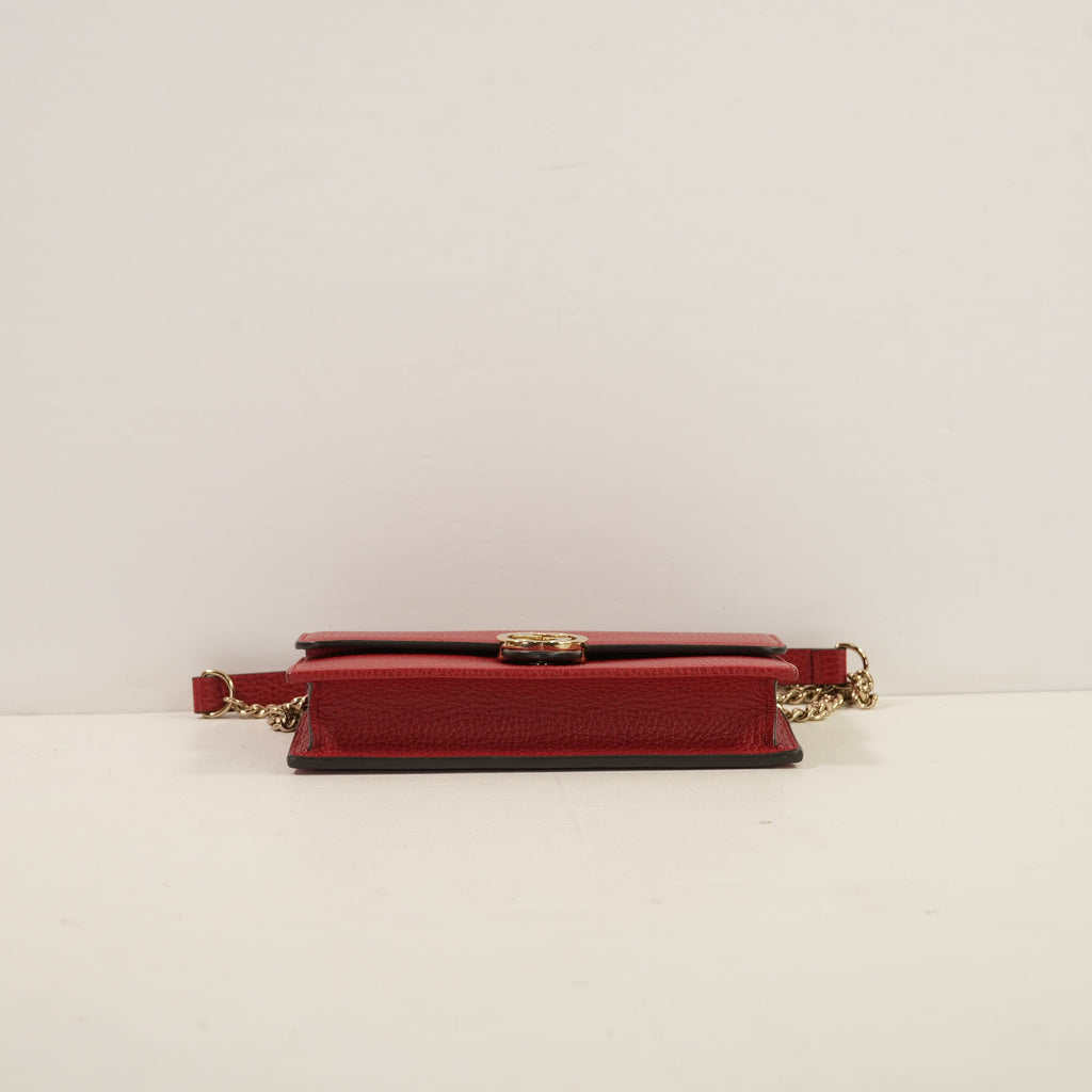 Gucci Red Interlocking G Wallet On Chain W/Box