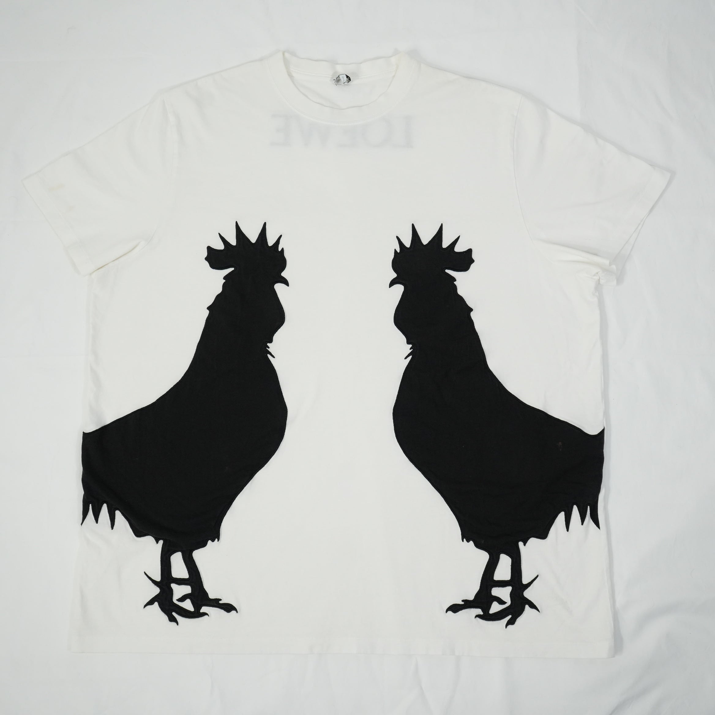 LOEWE Rooster Silhouette Graphic T-Shirt White Black Spellout Logo Crew Neck