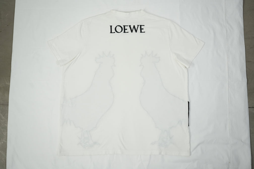 LOEWE Rooster Silhouette Graphic T-Shirt White Black Spellout Logo Crew Neck