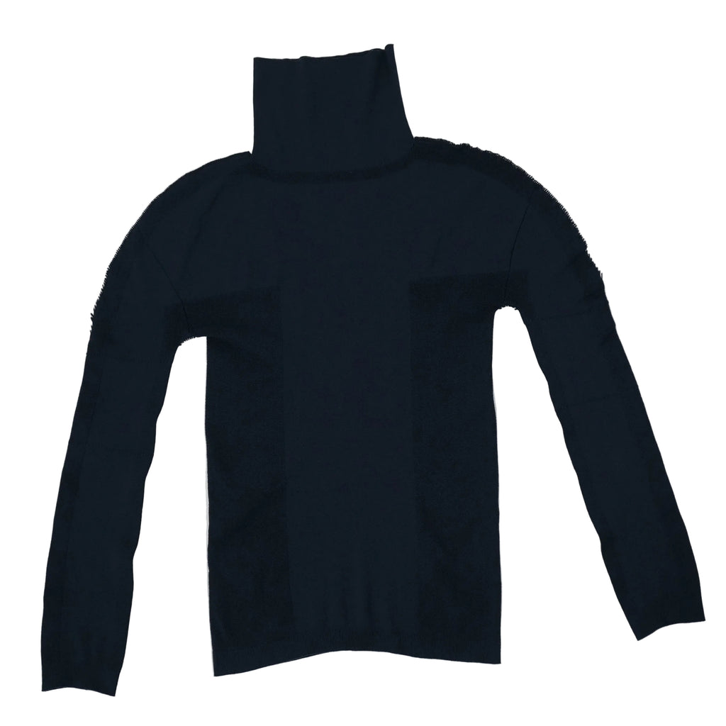 ISSEY MIYAKE Turtleneck Sweater Navy Blue Ribbed Knit Top