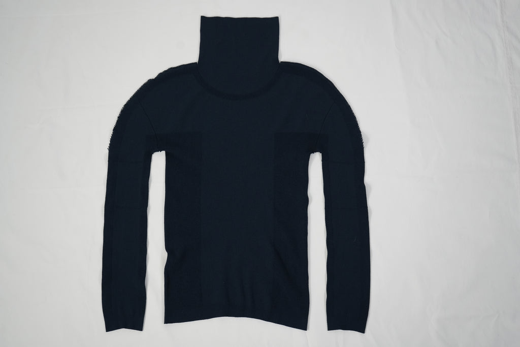 ISSEY MIYAKE Turtleneck Sweater Navy Blue Ribbed Knit Top