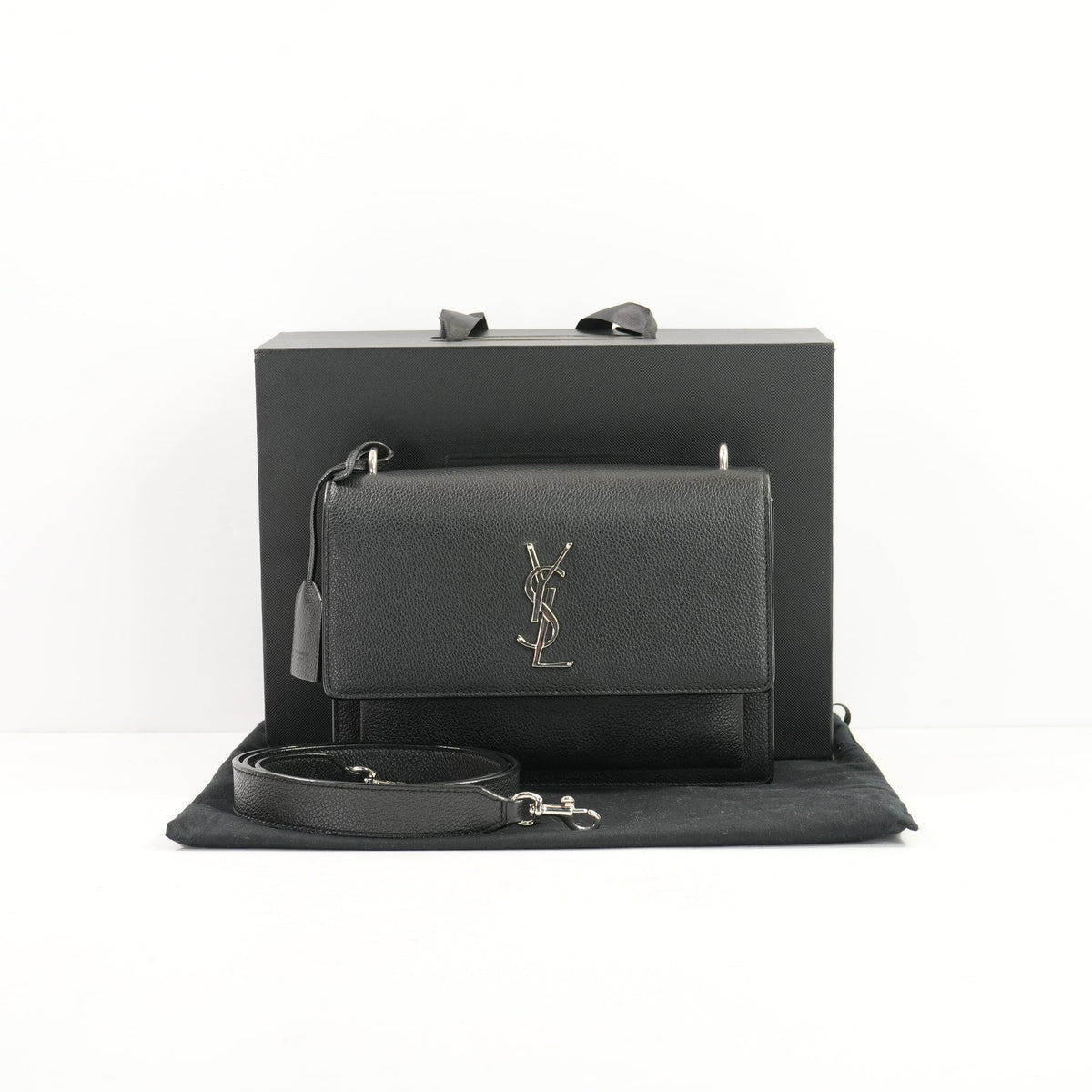 Saint Laurent Black Lambskin Medium Sunset Bag (Fullset)