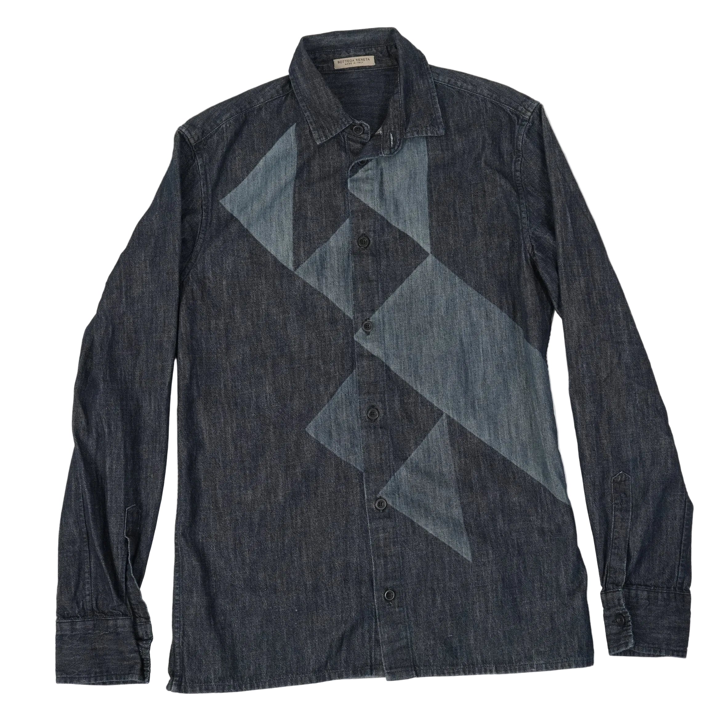 Bottega Veneta Geometric Patchwork Denim Shirt Indigo Blue Long Sleeve